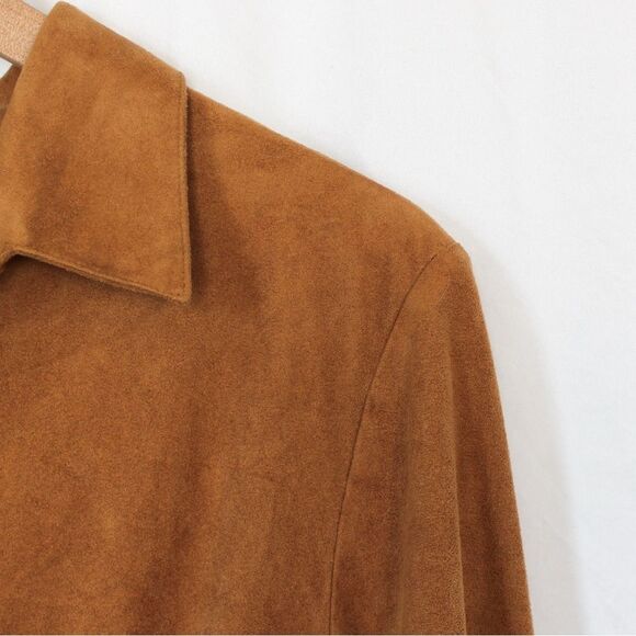Vintage Brown Faux Suede Button Down Blouse Petite Large - Picture 2 of 7